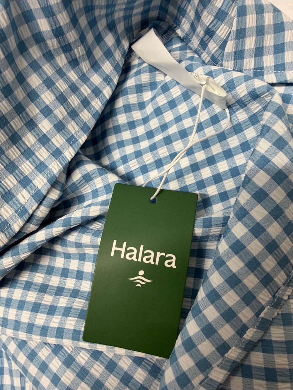 Halara Tank Dress Round Neck Sleeveless Midi Crinkle Gingham Plaid Blue NWT XL - Picture 8 of 13